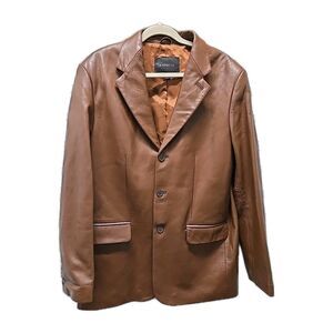 EXPRESS  Men's Leather Jacket Size Large Brown Button Front Pocket  Contemporary